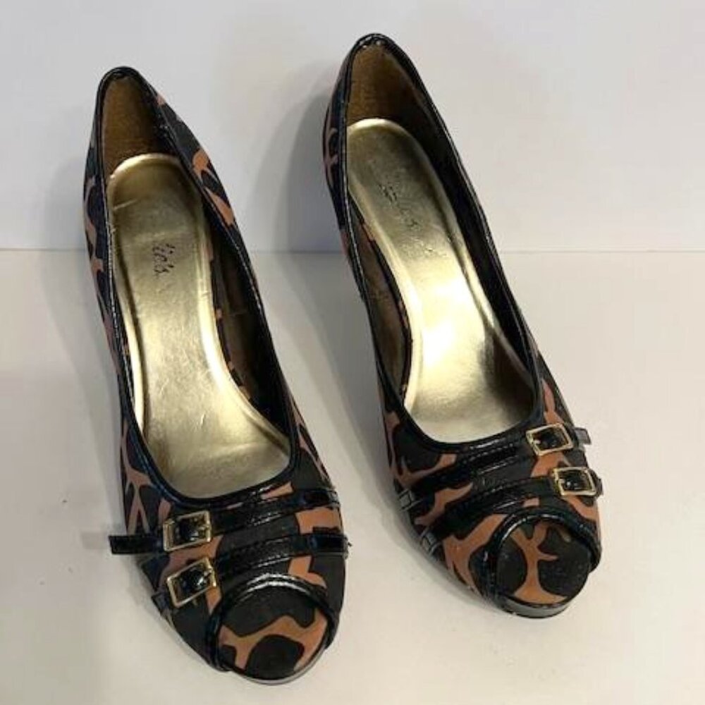 Candies Open Toe Animal Print / Leopard Print Black Heels Vintage size 10